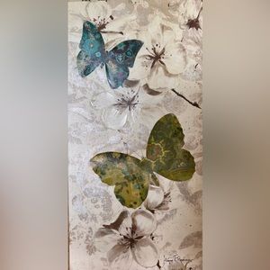 Decorative butterfly and dogwood flower painting reproduction on canvas.